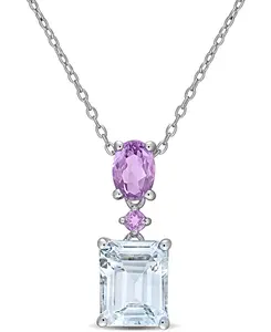 Ожерелье с подвеской 18 дюймов из стерлингового серебра с аквамарином (3 карата) и аметистом (3/4 карата) Macy'S, aquamarine