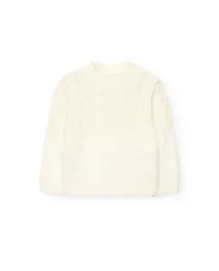 Детский джемпер с косами и круглым вырезом Boboli, белый
