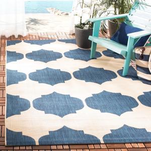 Ковер SAFAVIEH, 201 x 290 см, Washable Rug Outdoor Courtyard Collection, бежевый и navy, без линьки и легкий в уходе, идеален для патио, заднего двора, прихожей (CY6162-258)