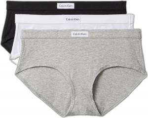 Женские трусики-слипы Calvin Klein Comfort Logo из хлопка и эластичного материала, упаковка 3 шт., Black/Classic White/Grey Heather