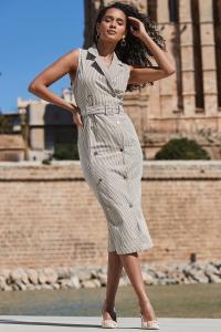 Полосатое джинсовое платье Sosandar, бежевый