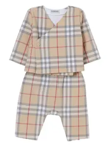 Комбинезон в клетку Burberry Kids, коричневый