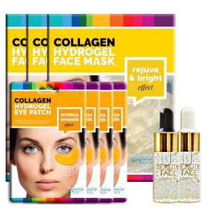 Beautyface Gold набор: сыворотка для лица 10 мл + сыворотка для глаз 10 мл + коллагеновая маска для лица 3 шт + коллагеновые патчи для глаз 4 пары