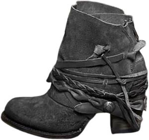 Женские короткие ботинки большого размера с модным универсальным массивным каблуком и задней молнией, легко надевать и снимать, удобные и повседневные. FmShi, Grey