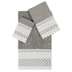 Linum Текстиль для дома Турецкий хлопок Aiden Набор из 3 белых кружевных полотенец с украшением Linum Home Textiles, цвет Dark Gray