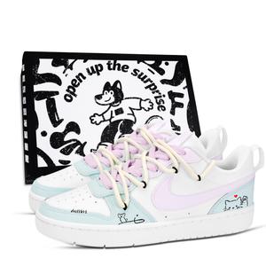 Детские кроссовки для скейтбординга Court Borough Low 2 с противоскользящей подошвой и износостойкими подошвами для подростков Nike, синий/желтый/белый/фиолетовый