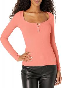 Женская базовая футболка с длинным рукавом Karlee Jewel Button Henley GUESS, Peach Brulee