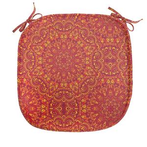 ABAKUHAUS Красная Мандала Подушка для обеденного стула Восточная декоративная водонепроницаемая подушка с ремнями для кухонных сидений 40 см x 40 см Фиолетовый Горчично-Оранжевый, красный