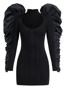 Мини-платье с рюшами и вырезами Hervé Léger, черный