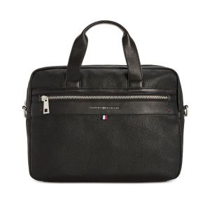 Мужской портфель Tommy Hilfiger Pebble Faux-Leather Leo Briefcase, черный