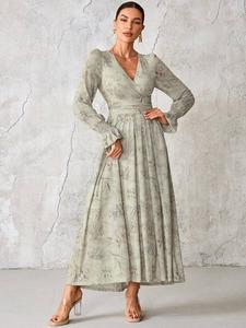 Флоральное платье макси с длинными рукавами Jolie Moi, Neutral Floral