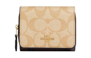 Кошелек-книжка с покрытием из текстурированного полотна и деталями из гладкой кожи, небольшого размера, для женщин, светло-хаки и коричневый COACH