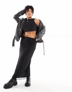 Юбка миди из сетчатой ткани ASOS DESIGN Curve черного цвета Asos Curve