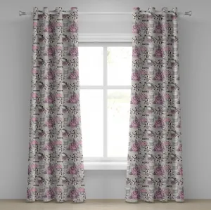 Штора на люверсах ABAKUHAUS Чайная вечеринка, изысканная чашка и чайник с романтическим изображением розы и птицы на тему Дня святого Валентина, декоративные двухпанельные шторы, 280 см x 260 см, цвет бледно-розовый пыльный Abakuhaus