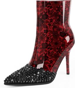 Женские туфли на высоком каблуке Sexy Bows Rhinestring Shoes с заостренным носком Odetina, Red Sparkling Flower