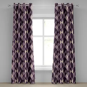 Геометрическая штора на люверсах ABAKUHAUS, абстрактные стилизованные треугольники с темными и светлыми оттенками цвета, декоративные двухпанельные шторы, 280 см x 245 см, темно-фиолетовый Abakuhaus