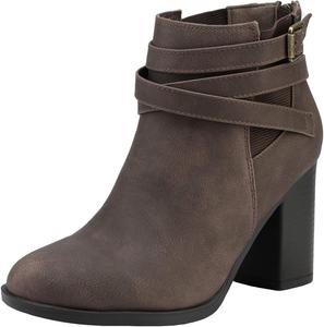 Женские ботильоны TOETOS с массивным высоким каблуком, закрытым носком, осенние ботинки на каблуке, Brown