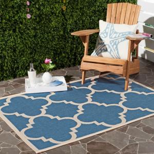 Ковер SAFAVIEH, 122 x 122 см, Washable Outdoor Courtyard Collection — Blue & Beige, Non-Shedding & Easy Cleaning, идеален для патио, заднего двора, прихожей (CY6243-243)