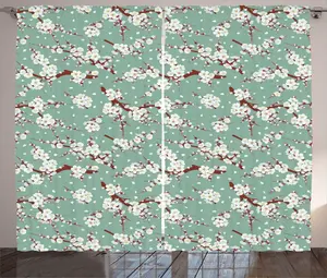 Штора ABAKUHAUS Oriental Green Rustic с весенним узором, универсальная, с петлями и крючками, для гостиной, 280 x 225 см, цвет: белый, бледно-бирюзовый, паприка Abakuhaus