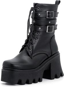 Женские массивные ботильоны на высокой платформе с застежкой на шнуровку и пряжку, ремнями, байкерские короткие ботинки JOEUSTY, Black-Buckle Strappy