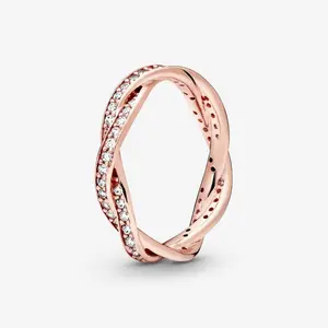 Кольцо Pandora Timeless Sparkling Twisted Lines, розовое золото