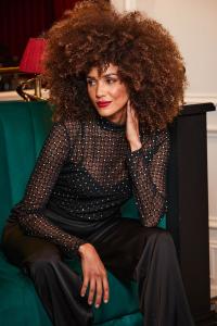 Топ из блестящей сетки с длинными рукавами Sosandar, черный