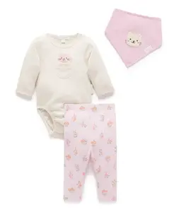 Комплект для девочки: боди, леггинсы и слюнявчик (3 предмета) Purebaby, розовый