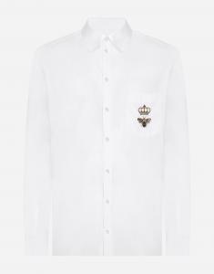 Хлопковая рубашка покроя martini с вышивкой Dolce & Gabbana, белый