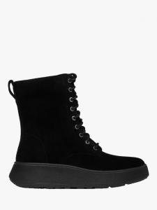 F-Mode Suede Lace Up Flatform ботинки до щиколотки FitFlop, All Black