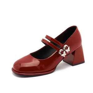 Туфли Мэри Джейн на массивном каблуке 7 см Женские Ouumeis, Бордовый