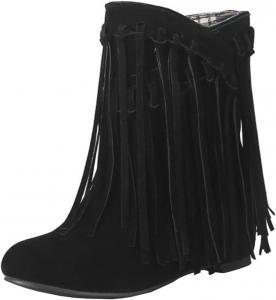 Женские ботильоны Bellirala с скрытой танкеткой, бахромой и кисточками, Black