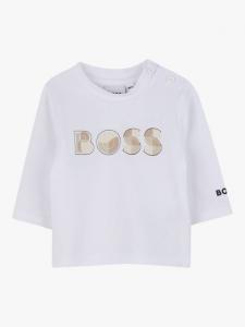 Детская футболка с длинными рукавами и воротником на пуговицах из хлопковой смеси HUGO BOSS, White