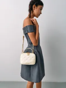 Двойная стеганая косметичка с верхней ручкой Charles & Keith, цвет Cream