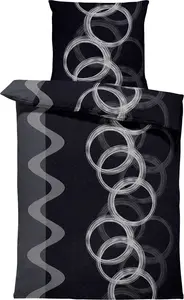 Зимний комплект постельного белья, термофлис, пушистый, уютный, теплый, пододеяльник, размер: 3 предмета, 200x200 см, цвет: круги, черный/серый One-Home