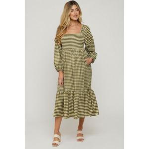 Платье-Миди в клетку для беременных с длинными рукавами Pinkblush, Olive Green