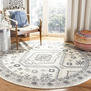 Ковер SAFAVIEH, 201 x 201 см, Marrakech Collection, круглый, Ivory & Grey, ручной работы, марокканский богемный племенной с кистями, идеален для помещений с высокой проходимостью в гостиной, спальне (MRK753A)