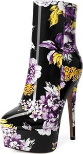 Женские ботильоны MERRORI на платформе, с фантазийным глянцевым дизайном, молнией, однотонные, с круглым носком и шпилькой, высоким каблуком 6 дюймов, Purple Flower