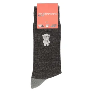 Повседневные носки EMPORIO ARMANI из шерстяной смеси с вышитым изображением медведя в стиле манга.