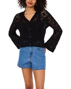 Кардиган с V-образным вырезом и длинными рукавами в технике пойнтель VINCE CAMUTO, черный