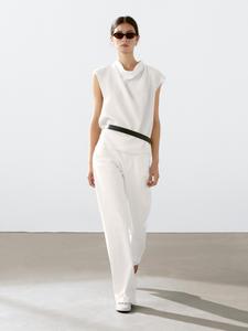 Струящаяся блузка с драпированным воротником Massimo Dutti, белый