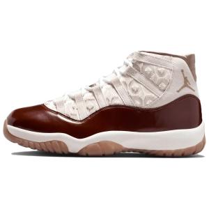 Jordan Кроссовки Air 11 из лакированной кожи, высокие, винтажные, баскетбольные, унисекс, бежевые с красными элементами