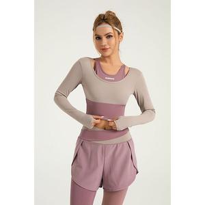 Женский длинный спортивный топ с коротким рукавом и эффектом многослойности для йоги и бега Clearflower, Pink