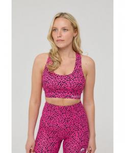 Женский спортивный бюстгальтер Elite Crossback с высокой поддержкой и перекрестной спинкой - розовый леопардовый принт OOSC, Pink leopard