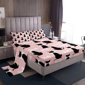 Erosebridal Комплект постельного белья Bowknot Cat с розовыми бантами и черно-белыми котятами для девичьей комнаты, Pink,white Black
