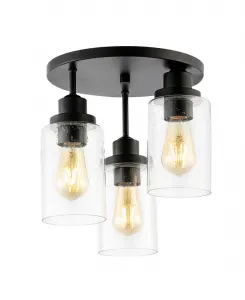 Потолочный светильник Jonah 30 см, 3 лампы, в богемном стиле, железо, рифленое стекло, светодиодный, полупотолочный Jonathan Y, черный