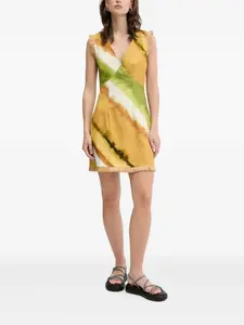 Платье мини Deia с абстрактным принтом и бахромой Never Fully Dressed, желтый