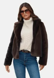 Зимняя куртка прямого кроя с коротким воротником Lipsy, Mink Brown Faux-Fur