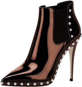 Женские ботильоны FYS с заостренным носком, заклепками, шпилькой и высокими каблуками, сексуальные туфли для вечеринок и клубов, размеры 4-16 США, Brown