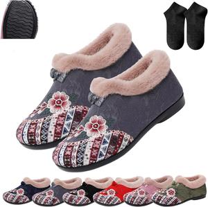 Ботинки Dritnow для женщин, теплые уютные зимние хлопковые туфли с цветочной вышивкой, с мягкой подошвой, утолщенные с меховой подкладкой, на удобной подошве-лофер Generic, Grey