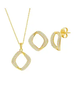 Комплект из колье и серег из стерлингового серебра с квадратными фианитами Simona, gold